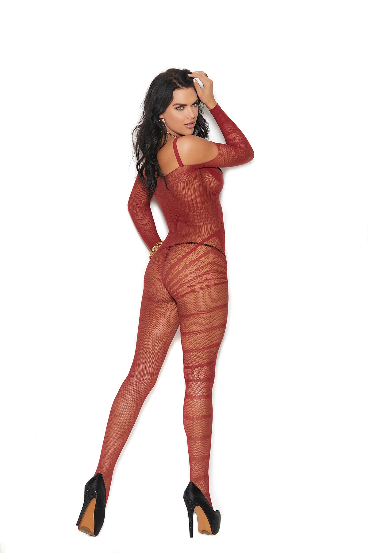 Back view of crochet cold shoulder bodysuit - Touchlace