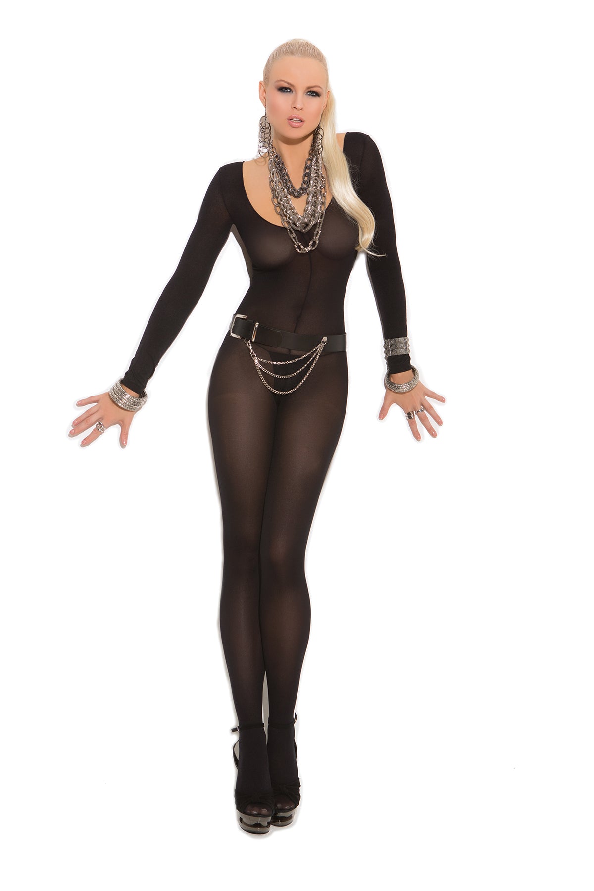 Opaque Long Sleeve Bodystocking - Touchlace